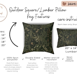 Dark Green Botanical Pillow Moody Floral Throw Cushion Apothecary Square Pillow Case for Dark Cottagecore Home Decor Indoor/Outdoor Pillows image 7