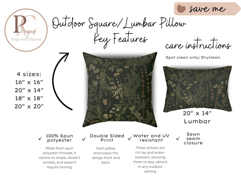 Dark Green Botanical Pillow Moody Floral Throw Cushion Apothecary Square Pillow Case for Dark Cottagecore Home Decor Indoor/Outdoor Pillows image 7