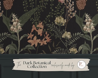 Moody Black Floral Wallpaper | Luxury Linen Texture Botanical | Dark Academia Peel & Stick | Gothic Victorian Maximalist Mural