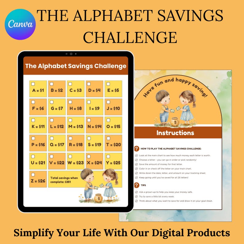 Alphabet Savings Challenge: Kids Financial Literacy Activity (PDF ...