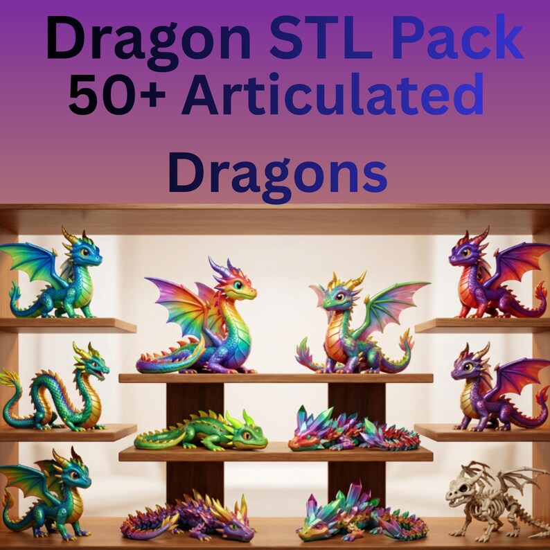 Flexi Dragon STL Bundle | Articulated Dragon STL Files | Print in Place ...