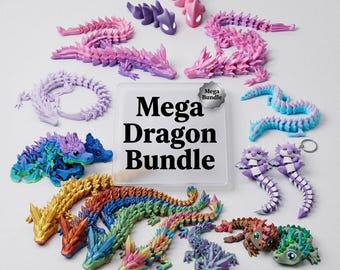 Flexi Dragon STL Bundle | 3D Printable Articulated Dragons | Print in Place Dragon STL Pack| Fidget Toy STL|Articulated Dragon Printing File