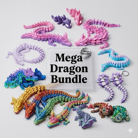Flexi Dragon STL Bundle | 3D Printable Articulated Dragons | Print in Place Dragon STL Pack| Fidget Toy STL|Articulated Dragon Printing File