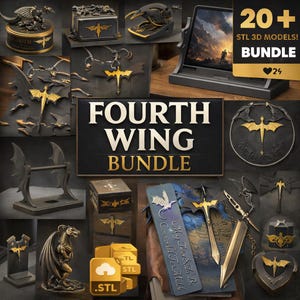 Fourth Wing STL Bundle | 20+ STL Print Files | Fantasy Dragon Keychains, Bookmarks, Tablet Holder | Bookish Gift STL | 3D Printing Models