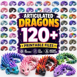 flexi dragon STL bundle
articulated 3D dragon
print in place dragon file
fantasy creature STL pack
3D printable fidget dragon toy
dragon articulated model download
Etsy STL dragon bundle