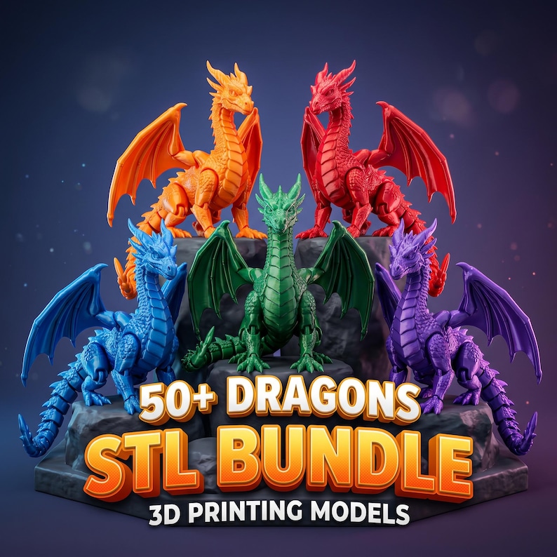 Flexi Dragon STL Bundle | Articulated Dragon STL Files | Print in Place ...