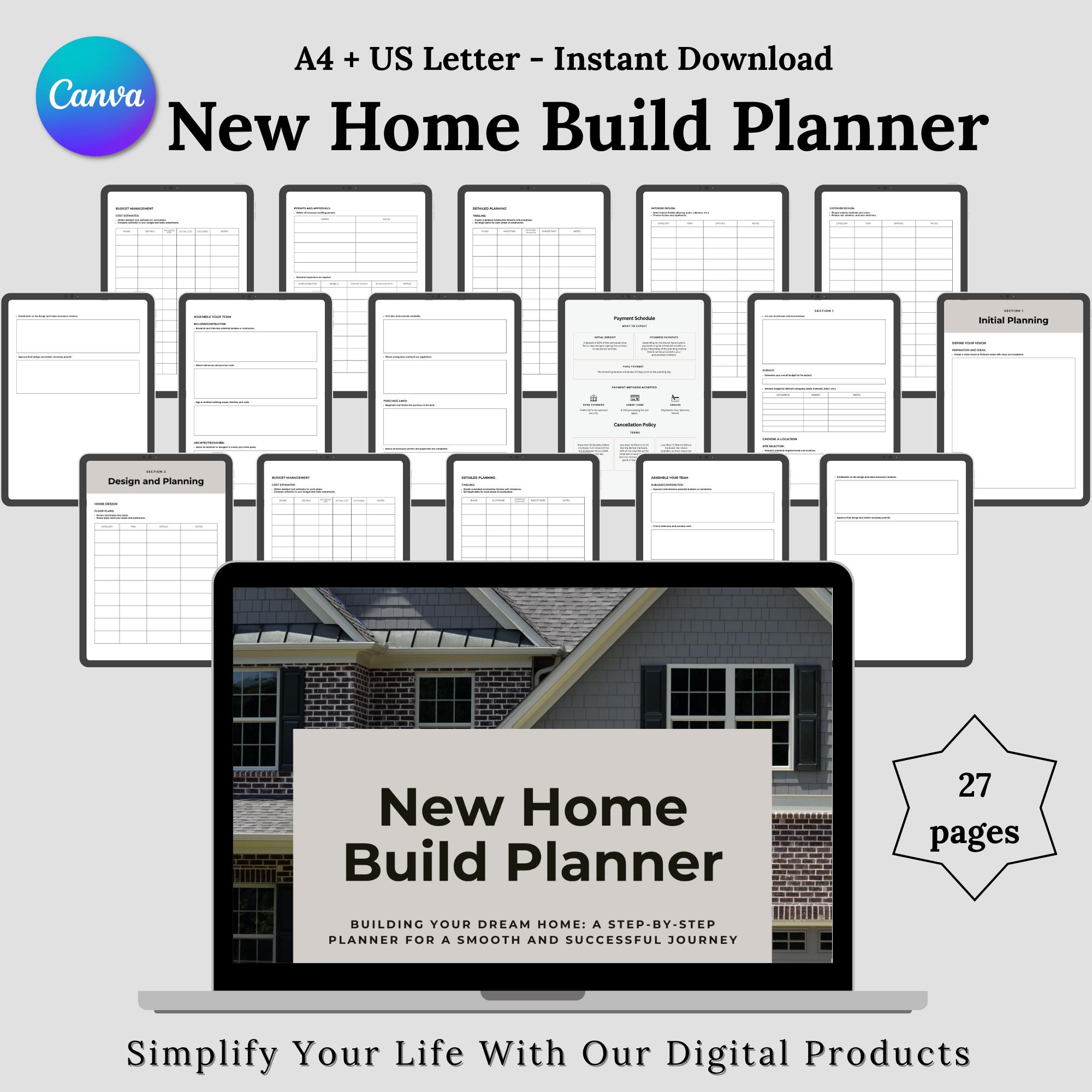 New Home Build Planner, Construction Project Organizer (printable PDF ...