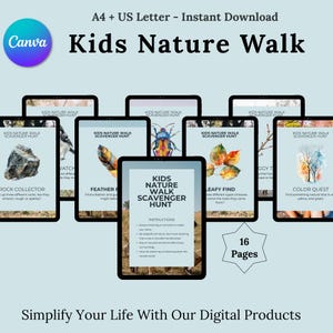 Kids Nature Walk Scavenger Hunt, Educational Printable for Summer Camp, Outdoor Treasure Hunt, Educational Nature Journal