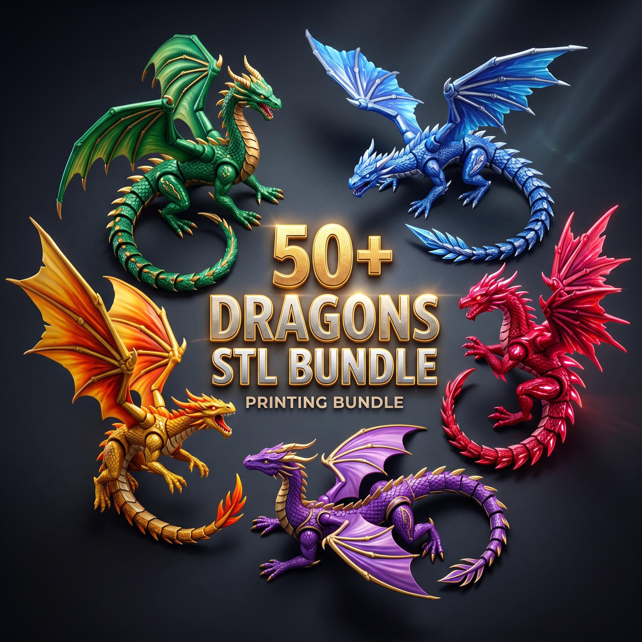 Flexi Dragon STL Bundle | Articulated Dragon STL Files | Print in Place ...