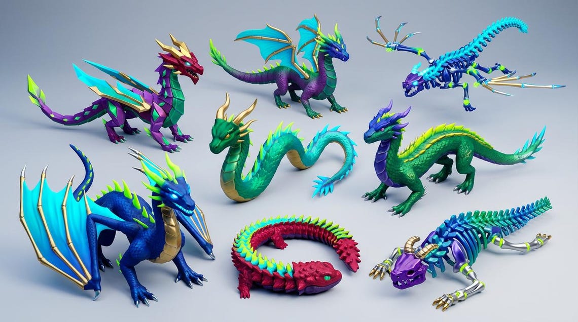 Flexi Dragon STL Bundle | Articulated Dragon STL Files | Print in Place ...