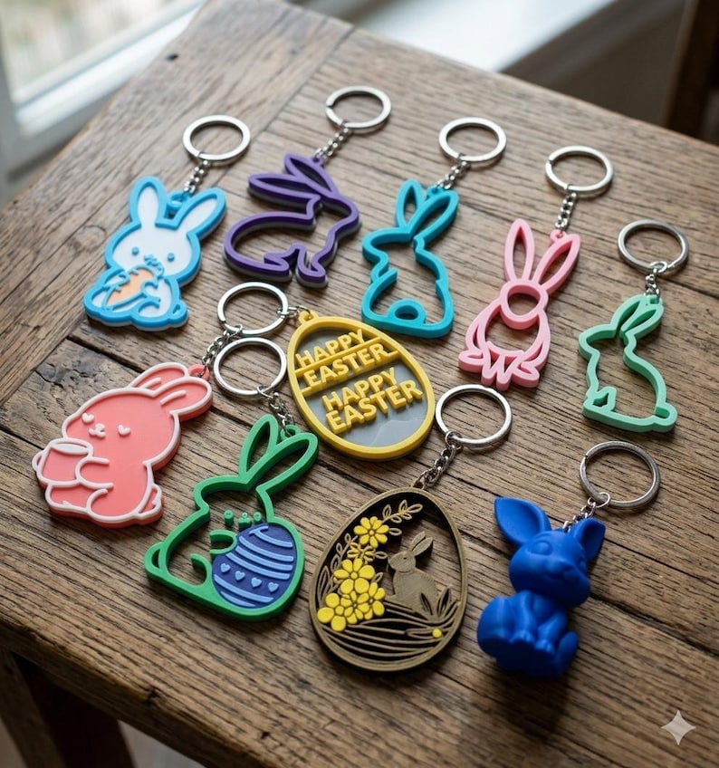 keychain, easter keychains file, easter printable 3d models, buny keychains,