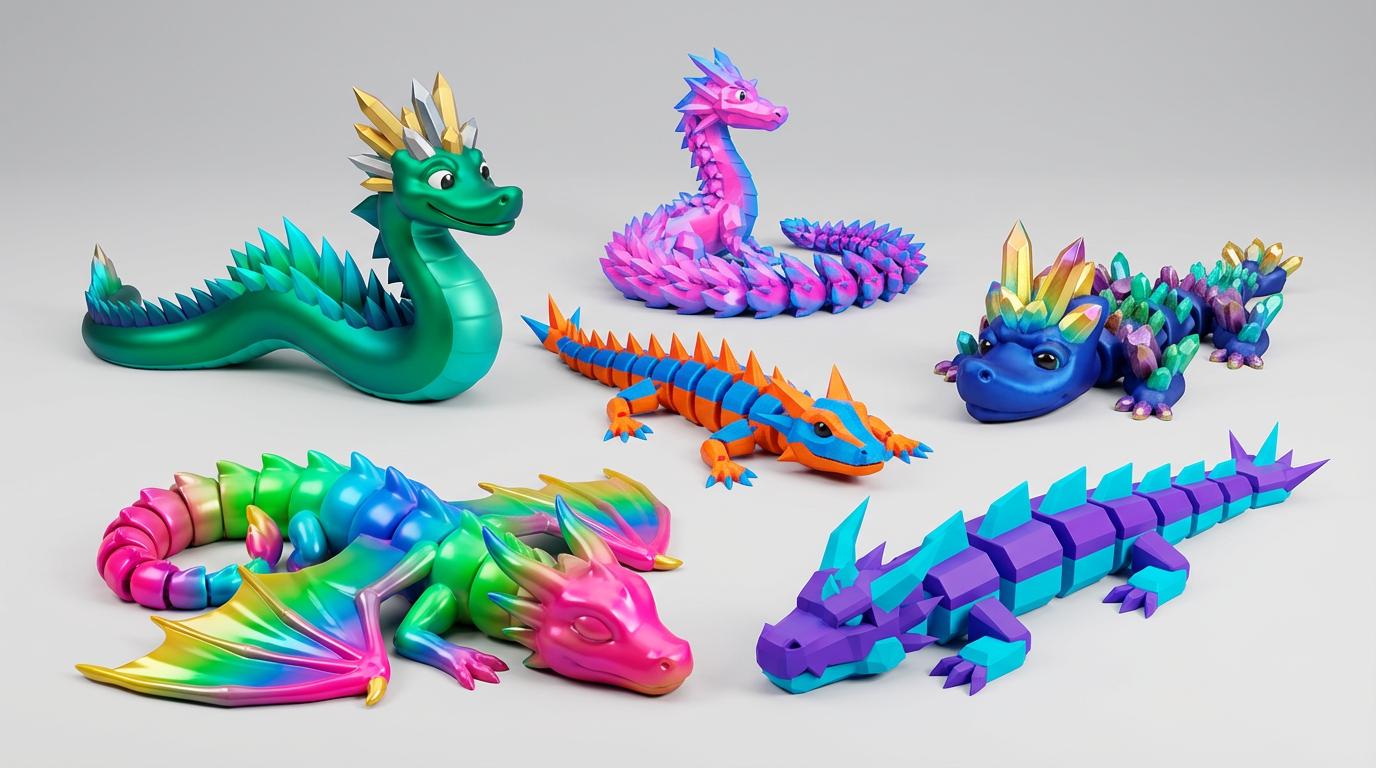 Flexi Dragon STL Bundle | Articulated Dragon STL Files | Print in Place ...