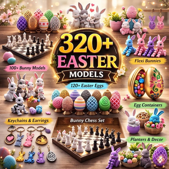 320+ Easter Decor STL Bundle | Easter Bunny STL | Mega Easter STL Pack | Egg Surprise Egg Container | Keychains | Planter | 3D Printed Files