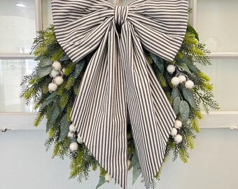 Oversized Striped Fabric Bow: Christmas Door Hanger, Tree Decor