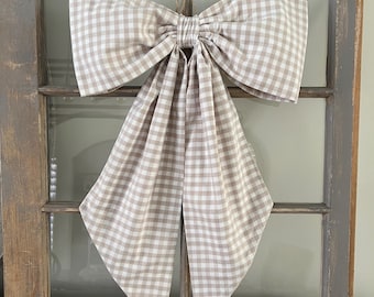 Oversized Wreath Bow, Spring Bow, Gingham Bow, Bow Door Hanger, Easter Basket Bow, Wall Hanger