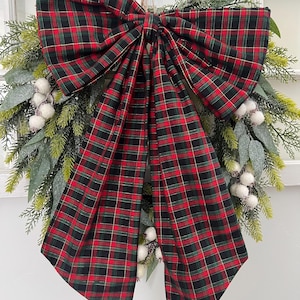 Oversized Christmas Plaid Bow: Holiday Wreath Door Hanger