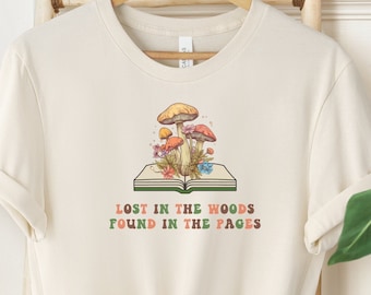 Mushroom Book T-Shirt: Cottagecore Reader Gift
