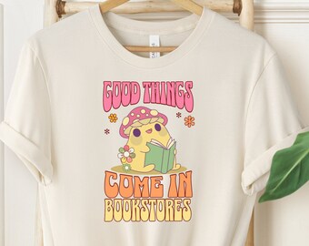 Retro Mushroom Bookstore T-Shirt: Book Lover Gift