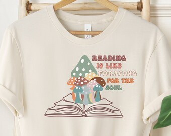 Mushroom Book T-Shirt: Cottagecore Reader Gift