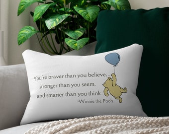 Classic Winnie the Pooh Pillow, Vintage Pooh Bear Lumbar Pillow, AA Milne Quote, Bookish Gift Est 1926, Hundred Acre Wood Gift, Reader Gift