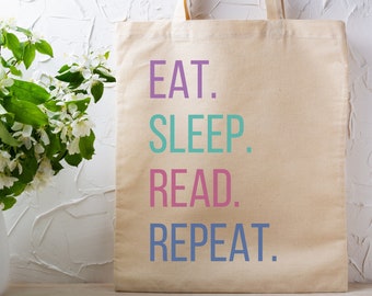 Eat Sleep Read Repeat Cotton Canvas Tote Bag, Librarian Book Lover Gift