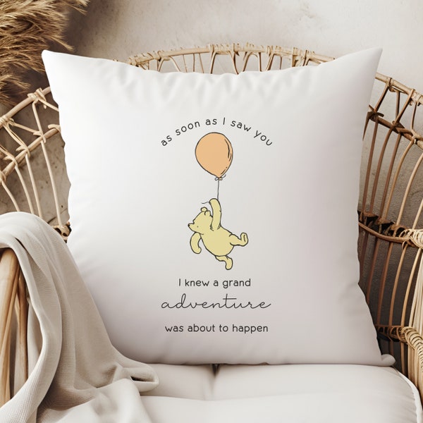 Classic Pooh Bear Nursery Decor, Baby Girl Retro Winnie the Pooh Throw Pillow, Baby Gift for Baby Shower, AA Milne Quote, Vintage Pooh Bear