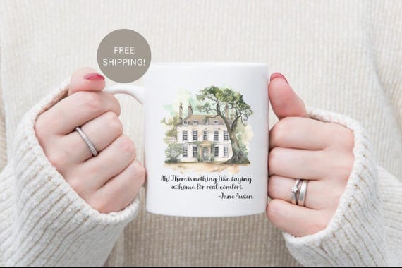 Jane Austen Mug, Literary Quote, Regency Home Illustration