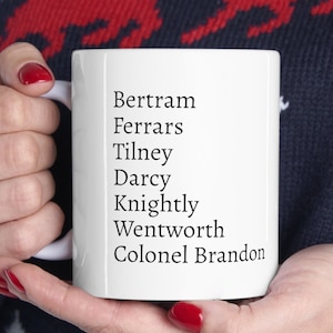Jane Austen Hero Mug, Austen Leading Men, Jane Austen Gift, Pride and Prejudice, Mr Darcy, Wentworth, Colbourne, Knightley, Bookish Gift