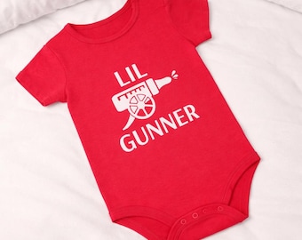 Arsenal Baby Grow | Personalised Lil Gunner Football Baby Bodysuit for Newborns | Custom Name Baby Gift