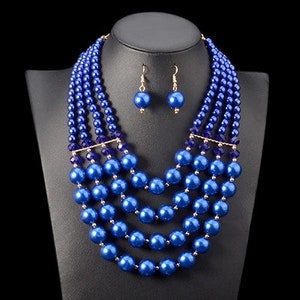 Elegant Multi-strand Pearl Necklace With Crystal Accents and Matching ...