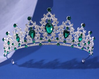 Regal Emerald Green Rhinestone Tiara – Zinc Alloy & AB Crystal Crown for Bridal, Pageantry, and Formal Events