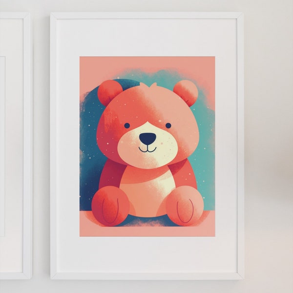 Cute Teddy Bear Digital Art for Children's Rooms - Vibrant & Colorful Illustration File for Moms and Kids #DigitalArt #KidsDecor #BabyShower