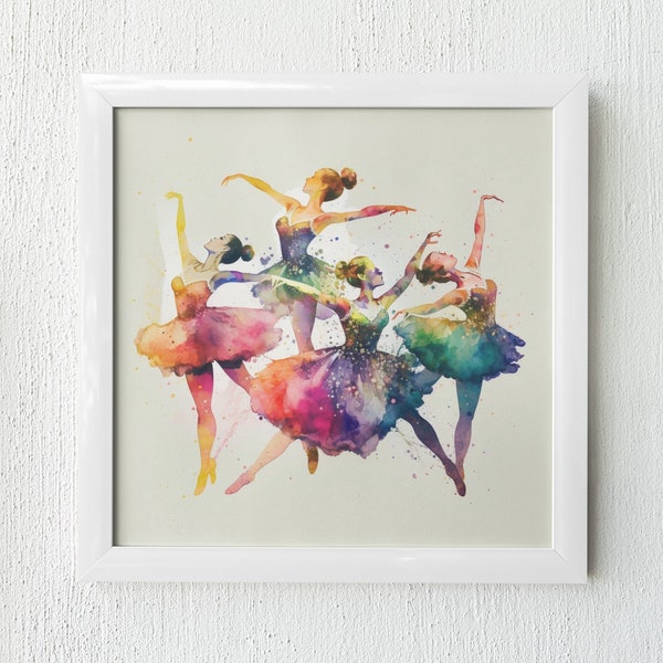 Graceful ballerinas dance in vibrant watercolor harmony. A beautiful addition to any home or office #kidsroomdecor #whimsicalart #girlsroom