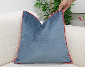 Baby Blue Velvet Pillow Cover, Custom Piping Cushion Cover, Dusty Blue Custom Size Throw Pillow, Luxury Velvet Decorative Pillow Cover