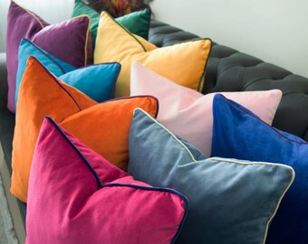 MATCH Primary Color & Piping Color, Decorative Pillow Set, Custom Piping Velvet Throw Cushion, Velvet Cushion Cover with Cording, ONLY Cover