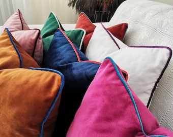 26 varianti di COLORI Fodere per cuscini decorativi con tubazioni personalizzate realizzate in tessuto di velluto da tappezzeria, cuscino con cerniera e cordoncino di guardolo