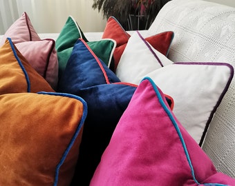 26 varianti di COLORI Fodere per cuscini decorativi con tubazioni personalizzate realizzate in tessuto di velluto da tappezzeria, cuscino con cerniera e cordoncino di guardolo