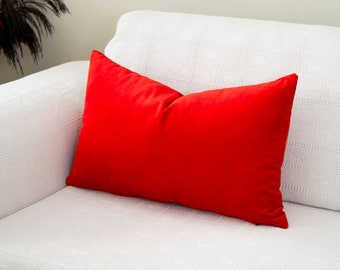 Red Decorative Velvet Lumbar Pillow Cover, Red Velvet Euro Shams, Custom Size Red Zippered Cushion Case, Red Body Pillow with Zipper