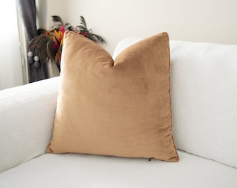 Velvet Solid Mocha Throw Pillowcase, Caramel Cushion with Cording, Camel Pillow Shams with Piping, Tan Velvet Decorative Pillow, ONLY COVER