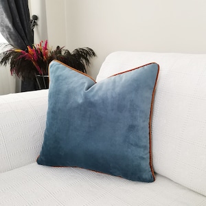 Zippered Velvet Luxury Euro Pillows with Custom Piping, Any Size Pale Blue Velvet Throw Pillow with Cording, 14x26 22x22 Decorative Sham