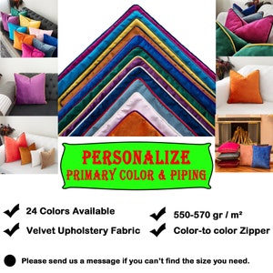 MATCH Primary Color & Piping Color, Decorative Pillow Set, Custom Piping Velvet Throw Cushion, Velvet Cushion Cover with Cording, ONLY Cover image 6