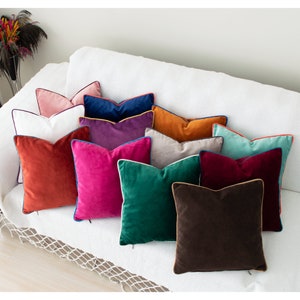 Velvet Pillow Cover with Piping and Zipper, Velvet Pillow Case for Sofa, Velvet Corded Euro Pillow, Heavy Velvet Accent Pillow with Trim