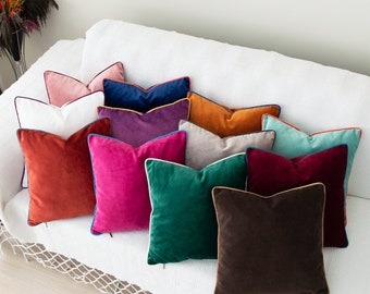 Custom Cording Velvet Decorative Throw Pillow Cover, Multiple Color Velvet Euro Pillow Sham, Piped Luxury Cushion Cover, Modern Home Decor
