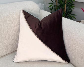 Luxury Designer Velvet Pillow Cover with Custom Twisted Cord Piping, Custom Two Tone Velvet Decorative Throw Pillow, Velvet Cushion Case