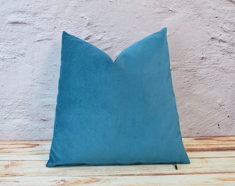 Velvet Teal Cushion Case with Zipper, Solid Teal Blue Pillow Cover, Decorative Teal Euro Pillow Sham, Custom Size Luxury Teal Throw Pillow