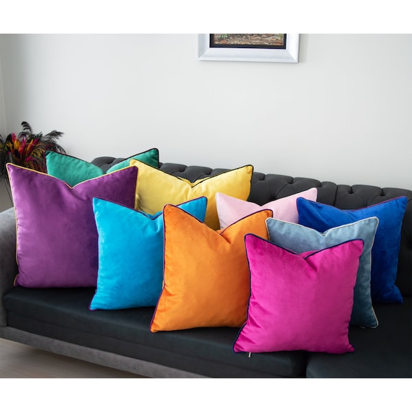 Corded Edge Velvet Throw Pillow Cover, Solid Velvet Scatter Pillow Case, Luxury Cushion Cover with Zipper and Cording, Velvet Euro Pillow