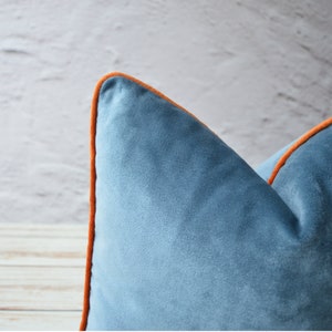 Zippered Solid Velvet Luxury Euro Pillows with Custom Piping, Any Size Pale Blue Velvet Throw Pillow with Trim, Decorative King Euro Sham