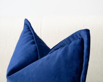 Navy Blue Velvet Pillow Cover, Custom Size Navy Velvet Cushion Case, Flange or Knife Edge Navy Blue Decorative Velvet Euro Pillow Sham