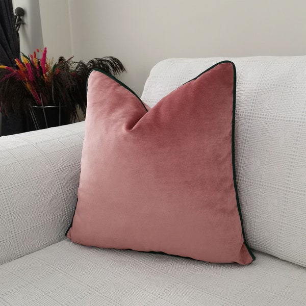 Personnaliser passepoil et couleur primaay, coussin en velours unie rose poudré, taie de coussin décorative en velours, coussin en velours 16 x 24, coussin décoratif