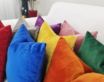Velvet Euro Pillow Cover Custom Size & Color, Solid Color Cushion Cover, Decorative Throw Pillow, Luxury Sofa Pillow Case with Zipper